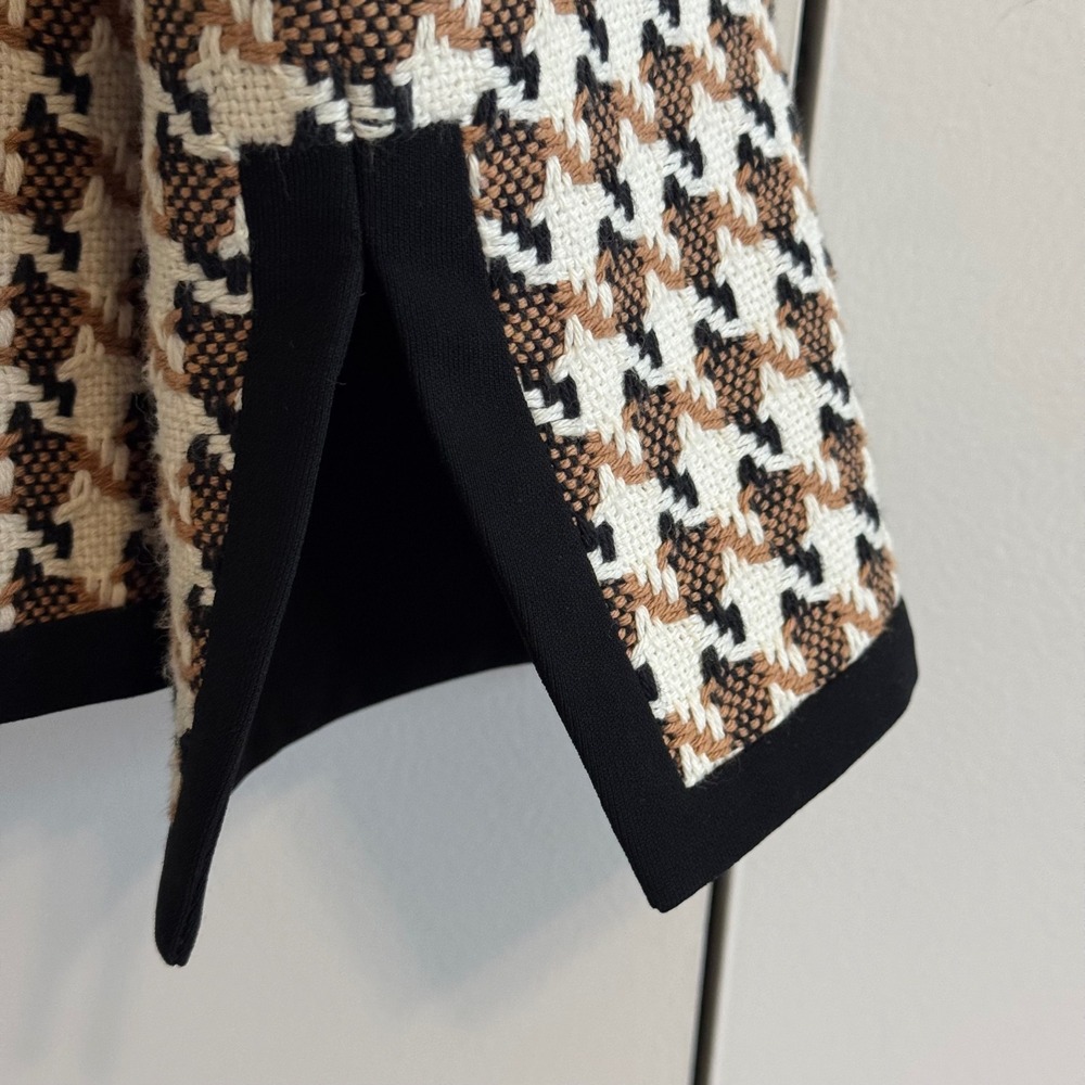 Kasper Womens Houndstooth Blazer Jacket Tan Black Cream Size 6 Open Front Cotton - Picture 6 of 8